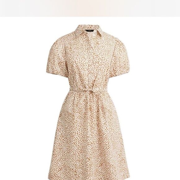 J.CREW Short-sleeve Collared Mini Dress Women's Size 0 Ivory/Brown - Picture 1 of 9